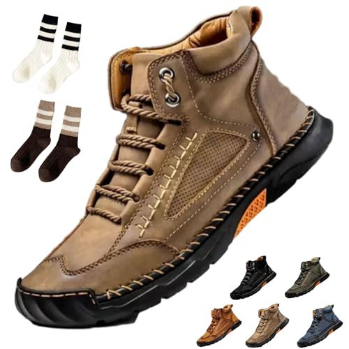 Sawbehind Mens Boots, Comfortable Handmade Outdoor Leather Boots Wide, Waterproof, Non-slip, Arch Support