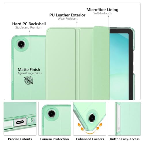 Image of MoKo for Samsung Galaxy Tab A11 Plus / A11+ Case 11 Inch 2026, Galaxy Tab A9 Plus / A9+ Case 11 Inch 2024, Slim Stand Hard PC Translucent Back Shell Smart Cover, Auto Wake /Sleep, Green
