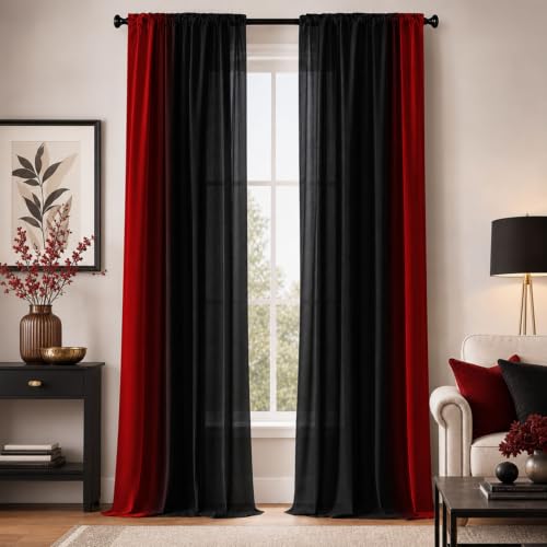 Abstract Ombre Curtains 84 inches Length for Living Room Red and Black Light Filtering Window Curtain Rod Pocket Gradient Vintage Window Drapes for Bedroom Red Curtains 2 Panels 52 inches Wide