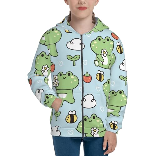 Cute Floral Frog Kid Hoodies Boys Zip Up Sweatshirts Girls Pullover with Pocket3