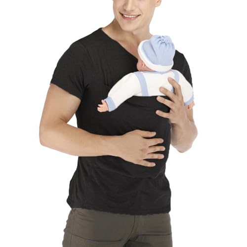 Image of Kangaroo Shirt for Dad and Baby With Pouch - V Neck T-Shirt Baby Carrier