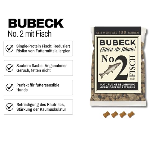 Bubeck Hundekekse Probierpaket 4-teilig – Getreidefrei & Ohne Zucker – Trainingsleckerli Set mit Pferd, Fisch, Lamm und Amaranth-Herzen & Karotte – 4X 210g/250g Belohnungssnacks
