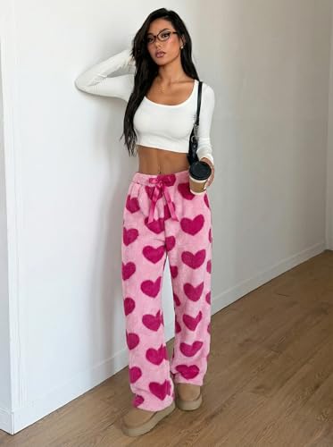 Image of ZAFUL Women's Fuzzy Plush Pajama Pants Wide Leg Pj Bottoms Lounge Pants