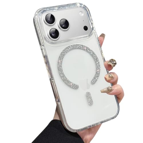 Image of VONZEE Back Cover Case Compatible with iPhone 17 Pro 6.3'' Case Glitter Ring Cute Shiny Colorful Bling Case (Compatible with Magsafe) Transparent PC+TPU Glossy Shiny Cover for Girls Women,Black