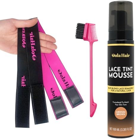 Dolahair Medium Brown Wig Tint Lace Spray and Mousse for Melting Lace Wigs, with 2 Elastic Bands