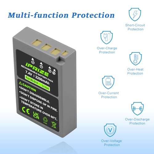 iPrize 2X BLS-5 / BLS-50 2200mAh y Cargador para Olympus OM-D E-M10 Mark II/III/IV, Pen E-P3, Pen E-PL1, Pen E-PL8, Pen E-PM1, Pen E-PM2, Stylus 1 - imagen 4