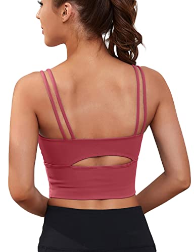 Everrysea Womens Longline Sports Bra Padded Yoga Workout Crop Tank Tops Strappy Camisole Fitness Shirts Rose #TOP25