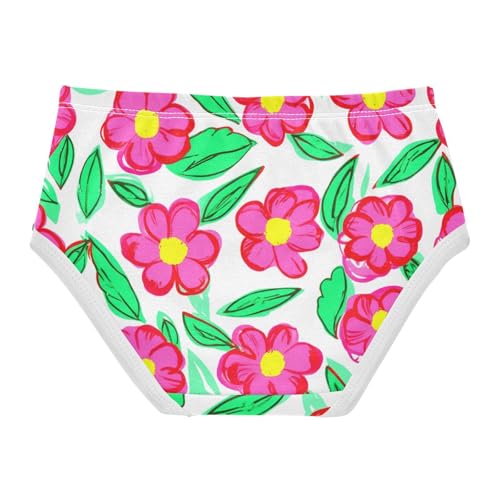 Cotton Toddler Underwear Custom Pink Flowers Green Leaves White Panties for Girl Flower Kids Undies Briefs 2t2