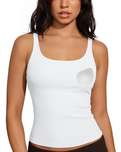 SUUKSESS Women Padded Cotton Ribbed Long Tank Tops 2025 Summer Going Out Basic Scoop Neck Cami Tops