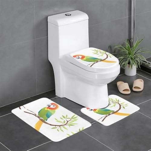 YYHWHJDE Set di 3 tappeti da bagno 61 x 40,6 cm, motivo pappagallo su ramo di salice, tappetini antiscivolo con profilo, forme ovali e rettangolari per casa, cucina e servizi igienici