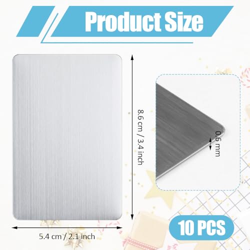 10 Stück 86 x 54 mm Metall Visitenkarten Rohlinge,0.6mm Dick Edelstahl Rohlinge Namenskarte,304 Edelstahl Visitenkarten Blanko,Lasergravierte Visitenkarte für Geschenkkarten,VIP-Karten,Namensschilder