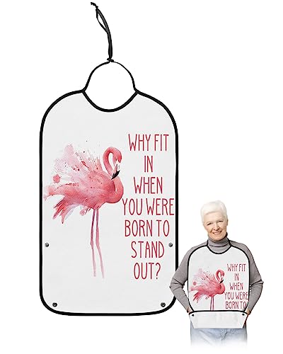 Flamingo Adult Bib for Eating with Crumb Catcher,Washable & Waterproof Terry Cloth Adjustable Elderly Women Men Adult Bibs Funny Apron Reusable Clothing Protector Pink Saint Valentine's Day Watercolor