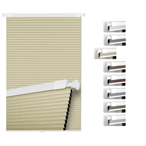 Blackout Cellular Shades No Tools No Drill Cordless Honeycomb Blinds for Home Office Windows Shades Easy to Install，apricot Yellow，26" W x 48" H Blackout-apricot Yellow 26"W x 48"H