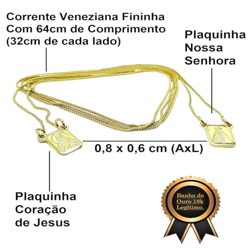 Escapulario Feminino Folheado Nossa Senhora Com Sagrado Coração Jesus
