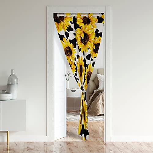 Loussiesd Milk Cow Blackout Curtains Window Sunflower Floral Treatments Doorway Curtain Room Darkening Botanical Blackout Curtains for Doors with Windows106x203cm 1 Panel - Image 2