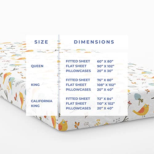 Kotton Culture 4 Piece Bed Sheet Set 600 Thread Count 100% Egyptian Cotton Fitted Sheet 15" Deep Pocket, Flat Sheet & 2 Pillowcases - Printed Paradise Tropical Designer Bohemian (Forest Birds, Queen) #TOP1