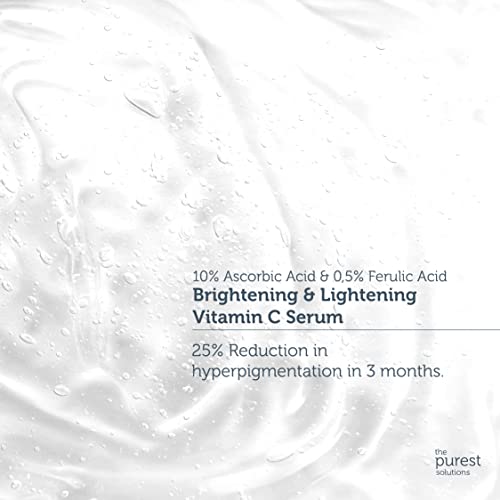 The Purest Solutions Brightening & Lightening Vitamin C Serum (10% Ascorbic Acid & 0.5% Ferulic Acid) - Revitalize & Renew Dull Skin - Anti-Aging Care & Anti-Stress Care - Vegan | Cruelty Free | Eco Friendly (1 Fl. Oz) #TOP4