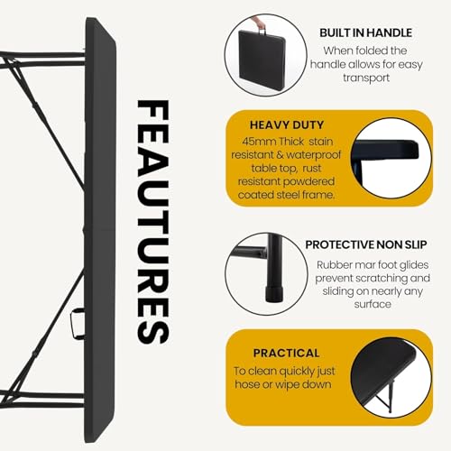 Image of BTEXPERT Set of 10, Fold-in-Half Folding Utility Table 6 Feet 72 inch x 29.5 inch Lightweight Portable Carrying Handle Indoor Outdoor Picnic Camping Office Home Party Wedding Event Black