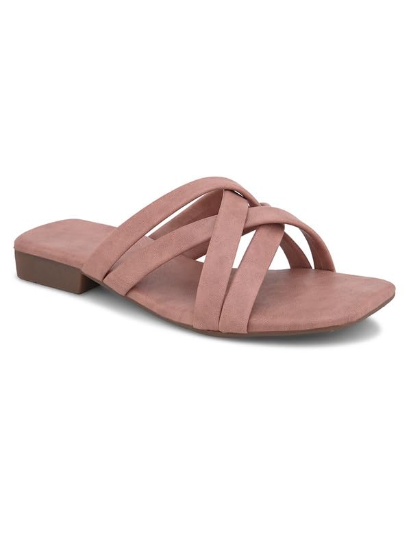 Image of XE Looks Women's Flat Slippers | Stylish Cross-Strap Design in Suede Finish | Comfortable Cushioned Footbed | Slip-On Lightweight Flats Slippers For Girls & Women