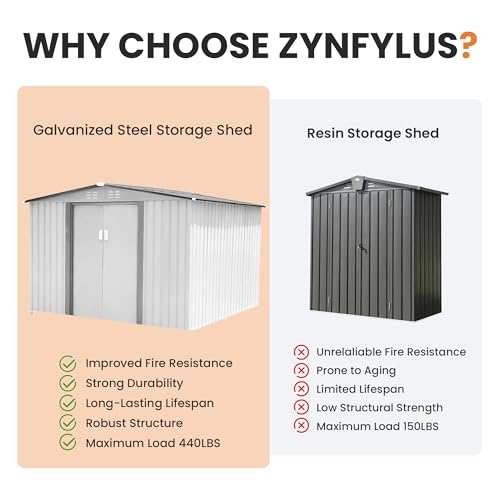 Zynfylus 8x8 FT Outdoor Metal Storage Shed, Heavy-Duty Steel Garden Shed with Lockable Doors & Updated Frame for Large Tool & Equipment Storage in Backyard, Patio, White+Light Gray