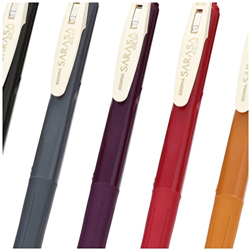Zebra Pen Zebra Sarasa Clip Gel Ink Ballpoint Pen 0.5mm, Rubber Grip, Vintage Colors, 5 Colors Set 2 (JJ15-5C-VI2).