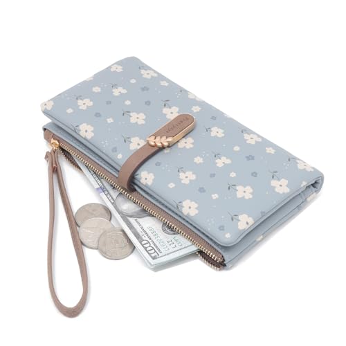 Wallet Women Long Clutch Wristlet Wallet Credit Card Holder with Zipper Coin Purse Ladies Wallet for Women (Bean paste pink)4