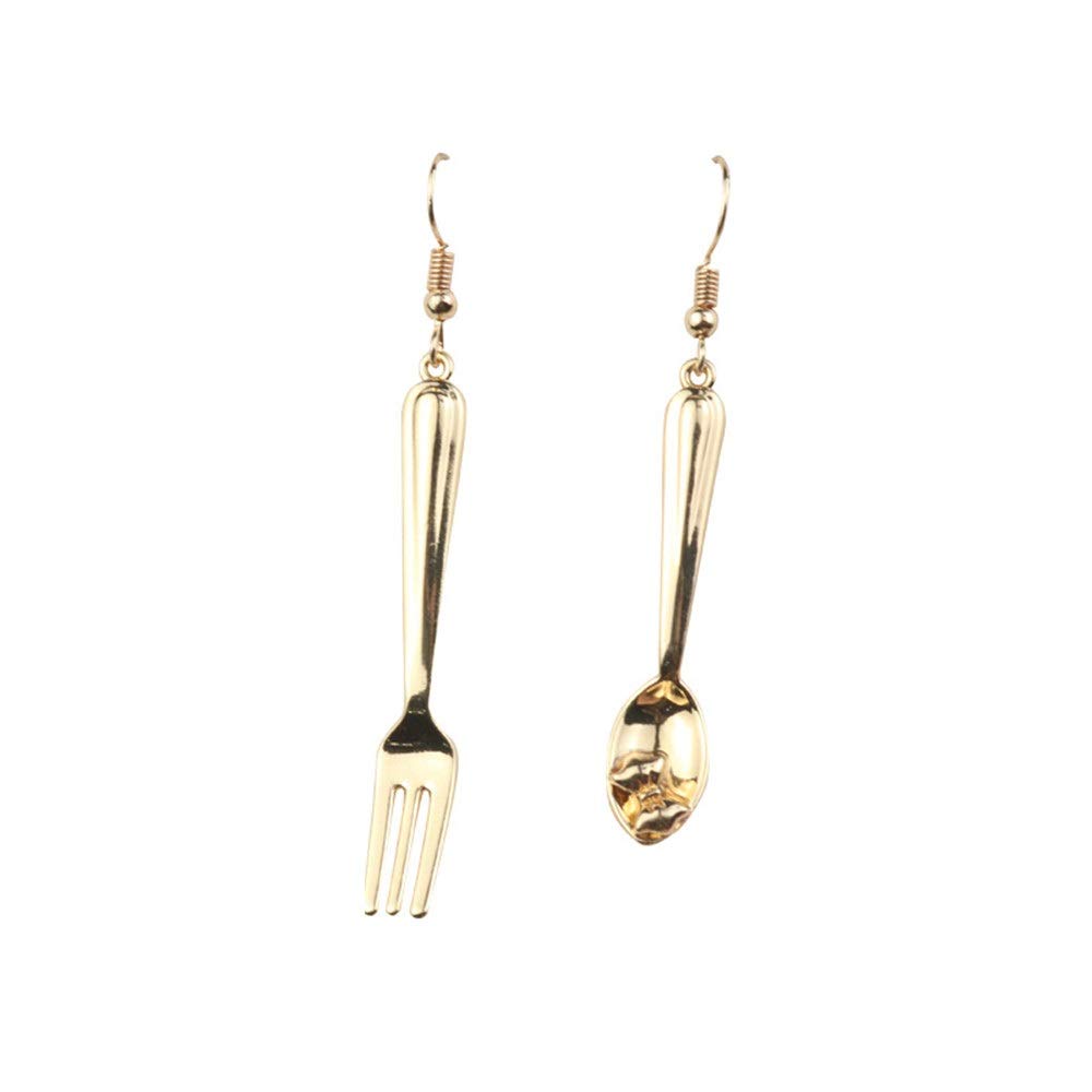Caiyao Funny Spoon Fork Egg Hotdog Asymmetry Dangle Earrings Polishing Gold Plated Cute Drop Earrings for Women-Spoon Fork