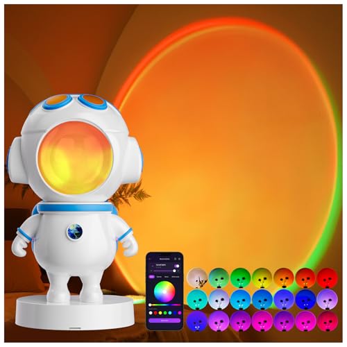 Astronaut Sunset Lamp Projector with APP and Button Control,360° Rotation Magnetic Head,Multicolor Changing Dimmable Light Projector Timer Sun Lamp for Bedroom,TikTok,Photography,Party,Room Decor