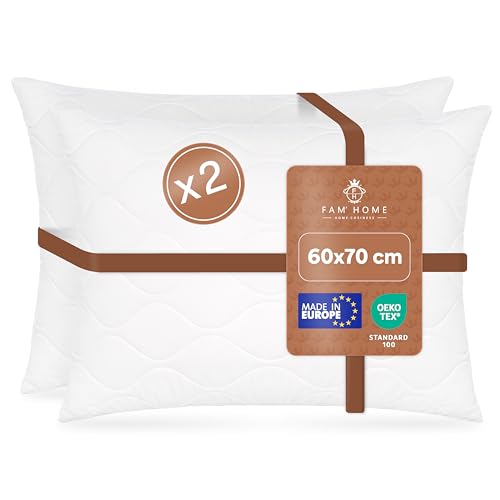 Kissen 60x70 2er set weich & atmungsaktiv schlafkissen allergiker geeignet kopfkissen 60 x 70 waschbar bei 95C OEKO-TEX zertifiziert Mikrofaser Hülle Faserbällchen Füllung Made in EU