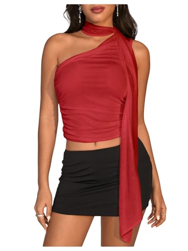 Image of RoseSeek Women's Y2K Leopard Polka Dots Halter Asymmetrical Neck Crop Tops