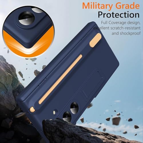 Image of amazon basics Ultimate Pro Hybrid Case for Samsung Galaxy Z Fold 7 - 360 Heavy Duty Protection, Concealed Stylus Slot, Metallic Kickstand, Matte Blue
