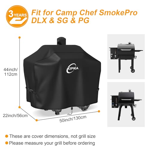 Image of Kipiea 600D Heavy Duty Pellet Grill Cover for Camp Chef SmokePro 24 Series, Waterproof Wood Pellet Smoker Cover with Windproof Buckles, UV Resistant, No Tear, No Fading