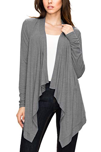 Image of Lock and Love Women's Draped Front Open Asymmetrical Cardigan - Casual Long Sleeve Lightweight Duster