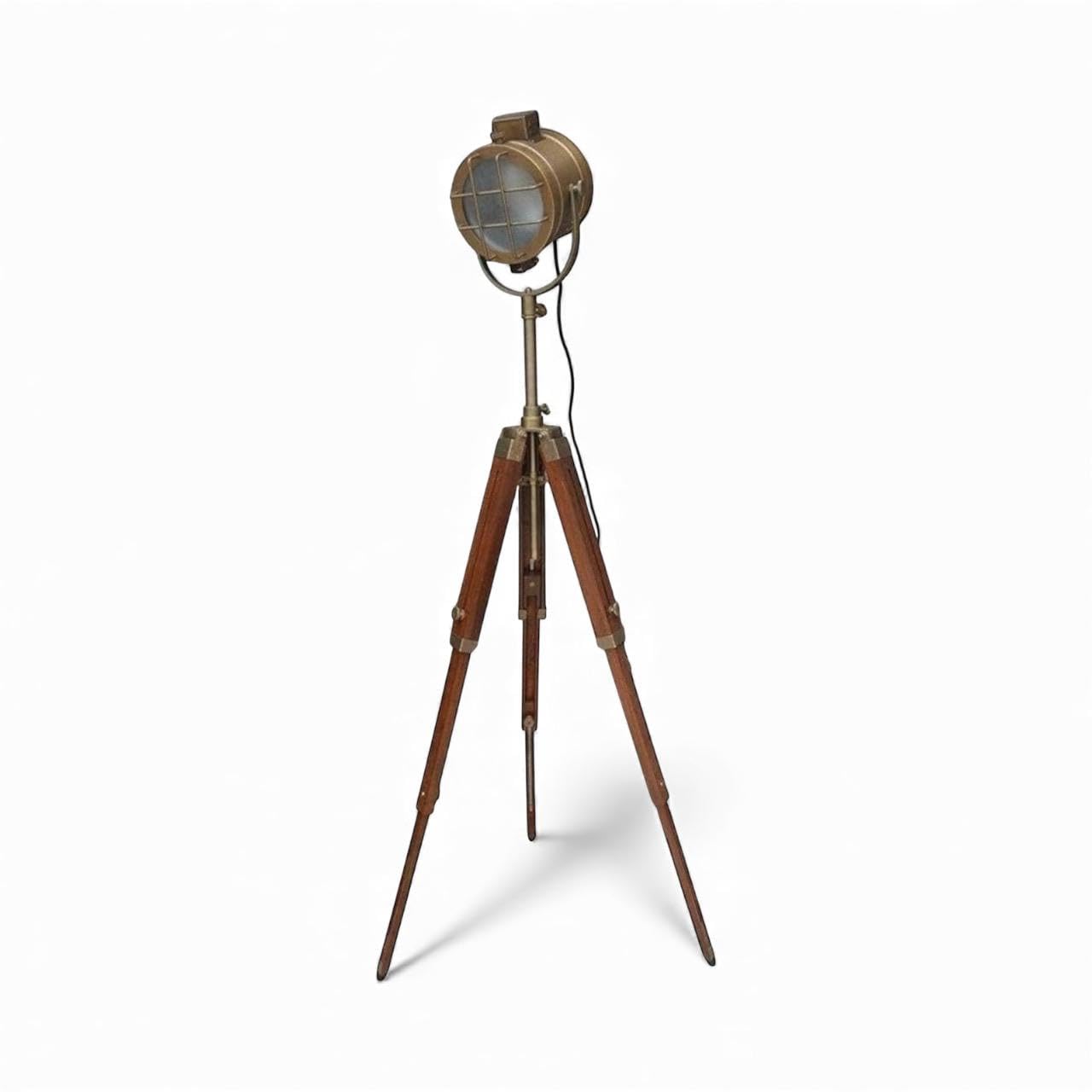Retro Nautical Spotlight Floor Lamp with Adjustable Metal Tripod – Antique Brown Standing Lamp with Foot Switch-image-16