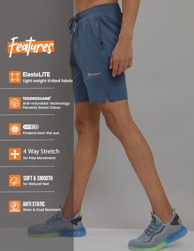 Image of TECHNOSPORT Mens Solid Slim Fit Shorts for Gym, Workout & Sports with Techno Dry, Antimicrobial Properties