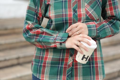 Image of SANGTREE Women and Girls Long Sleeve Flannel Casual Button Down Plaid Shirt