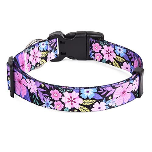 Mihqy Dog Collar with Bohemia Floral Tribal Geometric Patterns - Soft Ethnic Style Collar Adjustable for Small Medium Large Dogs(Floral Pink,M) #1
