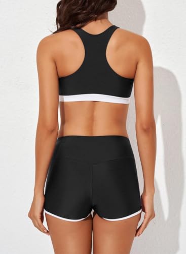 Image of Aleumdr Womens Athletic 3 Piece Tankini Swimsuits with Shorts Swim Tank Tops with Sports Bra and Boyshorts Bathing Suits