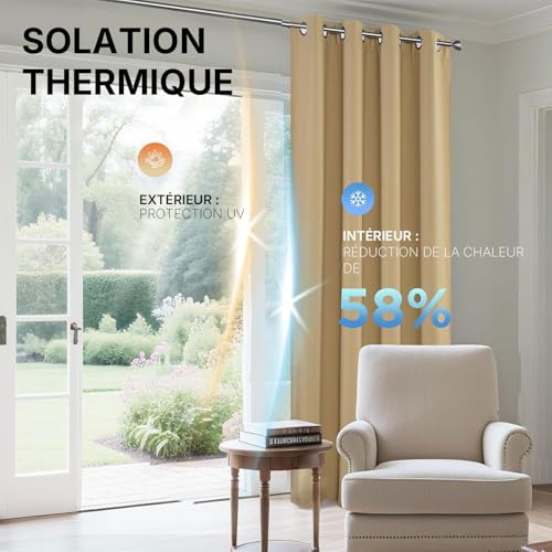 Image of Joydeco Beige Thermal Blackout Curtain, 140 x 225 cm, Anti-Foid and Heat Insulated, Noise Proof, Anti-UV, Hidden Tabs and Rod Pocket for Living Room, Bedroom, Balcony - 2 Pieces