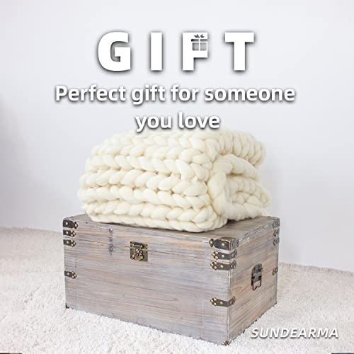 Sundearma Chunky Knit Blanket Throw Merino Wool Blend Yarn Handmade, Cream, 40X60 #TOP5