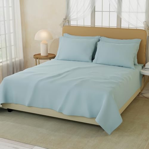 Image of BOUTIQUE LIVING Infinity 100% Egyptian Cotton 1000 TC Blue King with 4 Pillow Covers (Pearl Stitched)