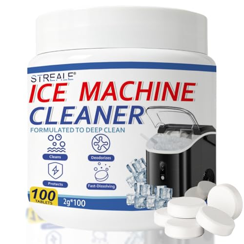 Image of Ice Machine Cleaner Maker and Descaler - 100 Ice Maker Cleaner Tablets Compatible with All Major Brands, Nickel Safe Descaler Countertop Portable Commercial Icemaker Cleaning Solution