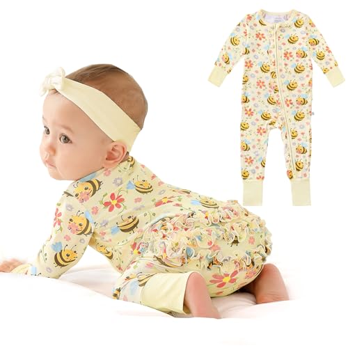 Image of LITTLE JAMJAMS Ruffled Zippered Footless Rompers 0-36 Months