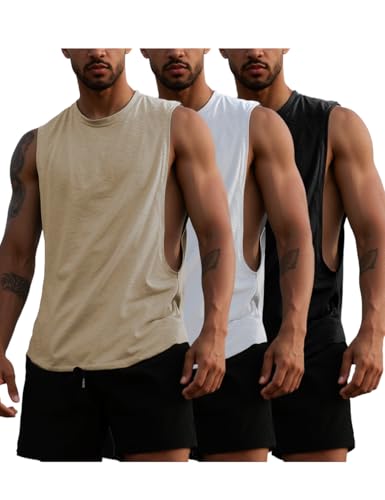 Mens Gym Sleeveless Tank Top Workout Muscle Shirt Cut Open Quick Dry Bodybuilding Vest 1/3 Pack