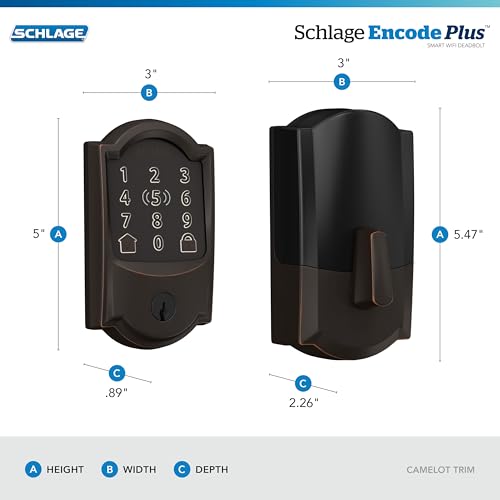 Image of Schlage Encode Plus Smart Wi-Fi Lock for Front Door, Keyless Entry Deadbolt, Unlock with Apple Watch, Built-in WiFi and App Control, Easy Install, Alexa & Apple HomeKit Compatible, Aged Bronze