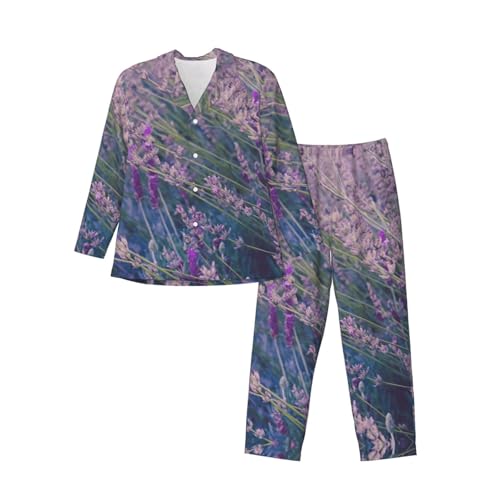 Pyjama à manches longues pour homme anti-froid imprimé champ lavande