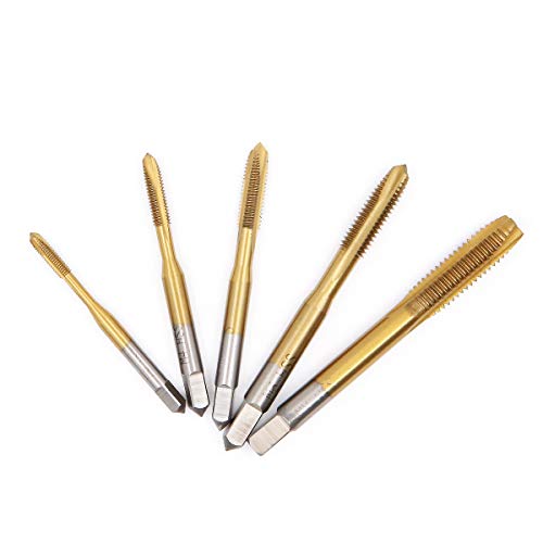5 Pcs Titanium Coated Steel inner thread Tapping Drill Set,M3-M8 Strong Hex Shank Screw Tap