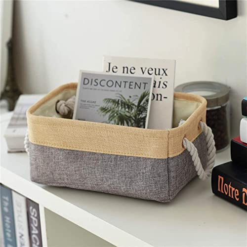 Thewarmhome Decorative Basket Rectangular Fabric Storage Bin Organizer Basket With Handles For Clothes Storage (Gold&Grey, Medium-1Pack,13.8L*9.8W*6.7H) #TOP7