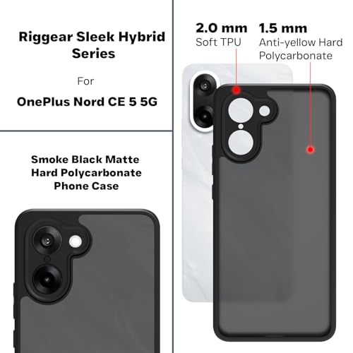 Image of RIGGEAR Shockproof Sleek Hybrid Armor Back Cover Case for OnePlus Nord CE5 / Nord CE 5 5G (Smoke Black Matte PC and Black TPU Bumper)