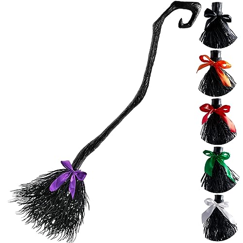 JOYIN 55'' Halloween Witch Broom Cane with Ribbons, Witches Broomstick for Kids Women Wizard Costume Parties, Photo Booth Accessory Stage Prop, Halloween Decorations